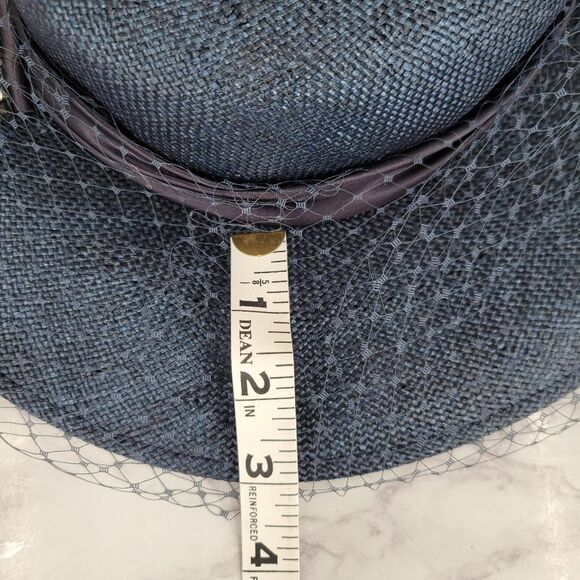 Mr Charles Vintage Navy Feathered Women's Hat With Net Veil Church Derby Straw - Picture 13 of 14